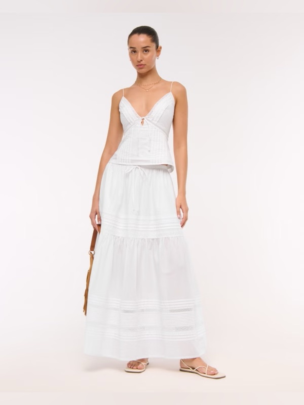 Abercrombie High Rise Pull-On Boho Maxi Skirt - White M Petite
